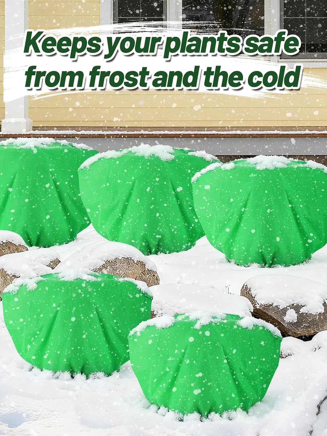 3 Pcs Plant Covers Freeze Protection - 19.6in x 39.3in Winter Shrub Plant Protection Bags, Frost Blankets Cloths with Drawstring for Outdoor Garden Rose Bush Plants, Green