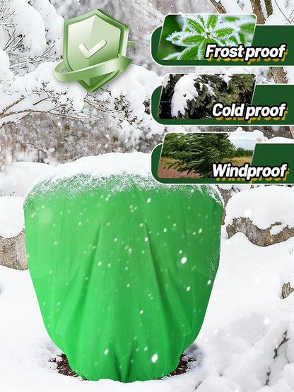 3 Pcs Plant Covers Freeze Protection - 19.6in x 39.3in Winter Shrub Plant Protection Bags, Frost Blankets Cloths with Drawstring for Outdoor Garden Rose Bush Plants, Green