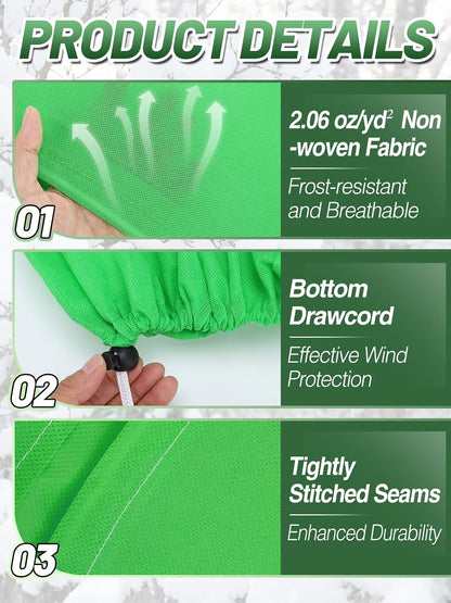 3 Pcs Plant Covers Freeze Protection - 19.6in x 39.3in Winter Shrub Plant Protection Bags, Frost Blankets Cloths with Drawstring for Outdoor Garden Rose Bush Plants, Green