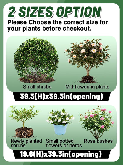 3 Pcs Plant Covers Freeze Protection - 19.6in x 39.3in Winter Shrub Plant Protection Bags, Frost Blankets Cloths with Drawstring for Outdoor Garden Rose Bush Plants, Green