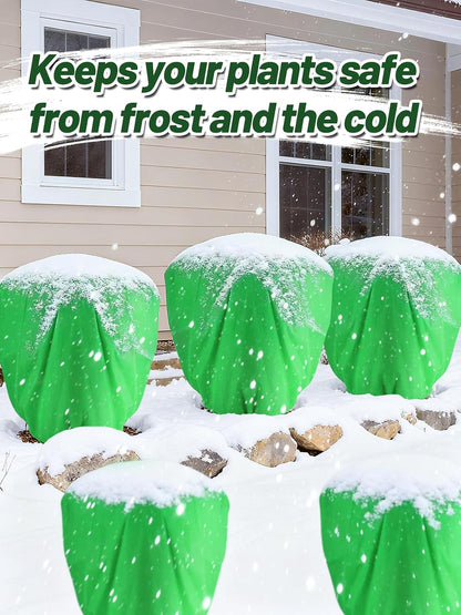 3 Pcs Plant Covers Freeze Protection - 19.6in x 39.3in Winter Shrub Plant Protection Bags, Frost Blankets Cloths with Drawstring for Outdoor Garden Rose Bush Plants, Green