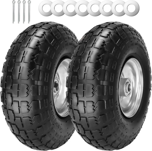 10" Pneumatic Air Filled Heavy-Duty 4.10/3.50-4 Replacement Tire and Wheel with 5/8" Axle Bore Hole for Trolley Dolly/Garden Wagon Carts/Hand Truck/Lawn Mower/Hose Reel Cart