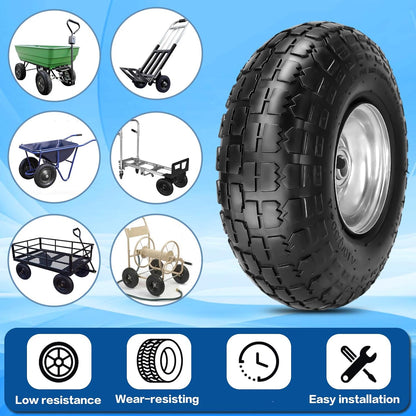 10" Pneumatic Air Filled Heavy-Duty 4.10/3.50-4 Replacement Tire and Wheel with 5/8" Axle Bore Hole for Trolley Dolly/Garden Wagon Carts/Hand Truck/Lawn Mower/Hose Reel Cart