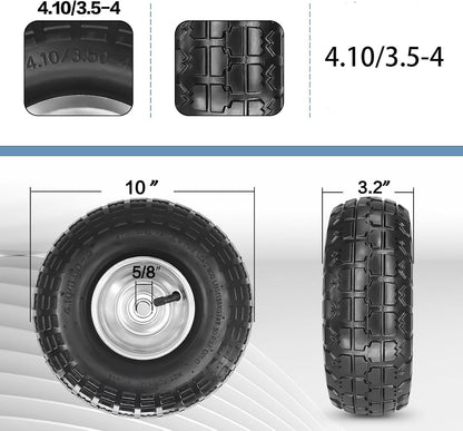 10" Pneumatic Air Filled Heavy-Duty 4.10/3.50-4 Replacement Tire and Wheel with 5/8" Axle Bore Hole for Trolley Dolly/Garden Wagon Carts/Hand Truck/Lawn Mower/Hose Reel Cart