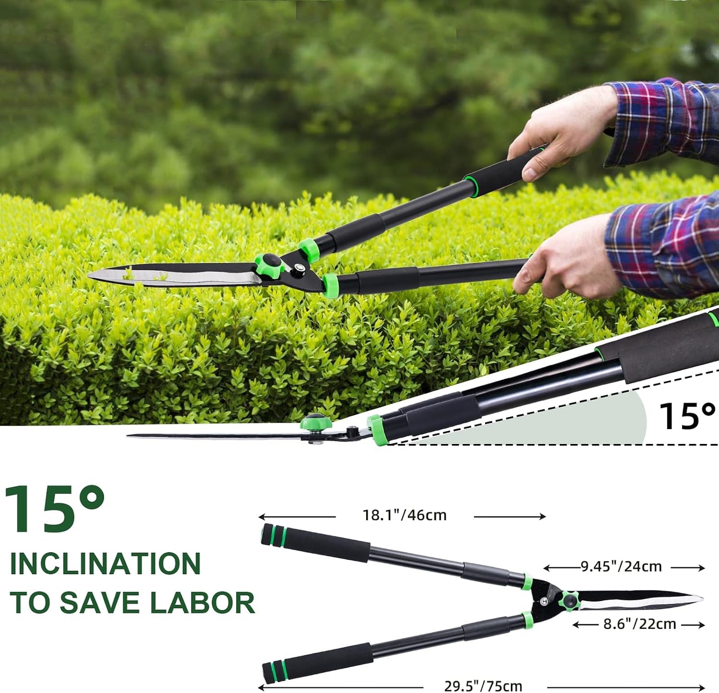 29.5" Hedge Shears,Professional Pruning Shears For Gardening,Sharp Hedge Clippers Handheld With Comfort Grip Handles,Carbon Steel Garden Clippers Handheld for Precise Trimming Gardening Tools