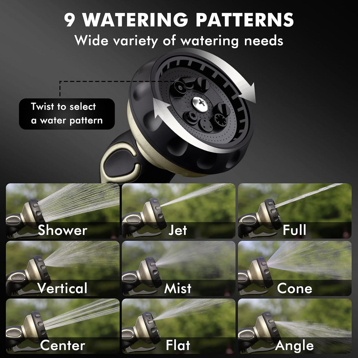 Watering Wand Heavy Duty with 10 Spray Patterns, Heavy Duty Metal Water Hose Sprayer with 9 Spray Patterns, High Pressure | On/Off Valve, Ideal for Outdoor Lawn & Garden Watering, Car & Pet Was