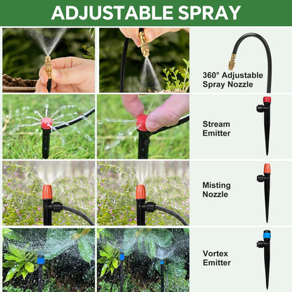 230FT Drip Irrigation System for Garden with 38pcs Adjustable Copper Nozzles & Emitters, Automatic Garden Watering System with 1/2" & 1/4" Tubing for Raised Bed, Yard, Greenhouse, Potted Plants, Lawn
