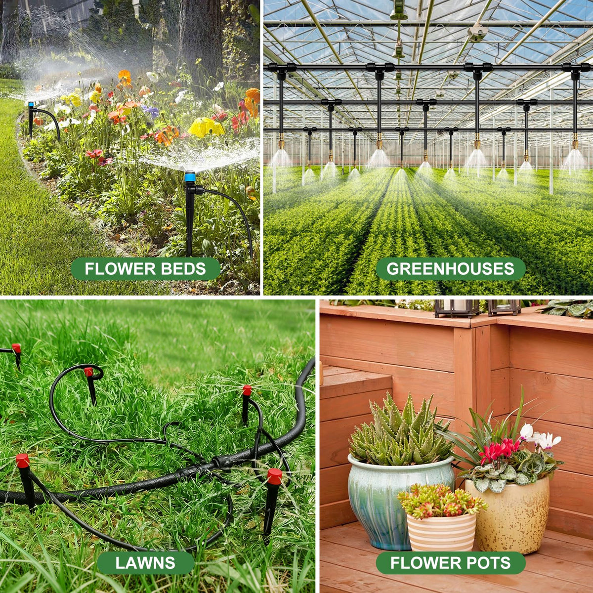 230FT Drip Irrigation System for Garden with 38pcs Adjustable Copper Nozzles & Emitters, Automatic Garden Watering System with 1/2" & 1/4" Tubing for Raised Bed, Yard, Greenhouse, Potted Plants, Lawn