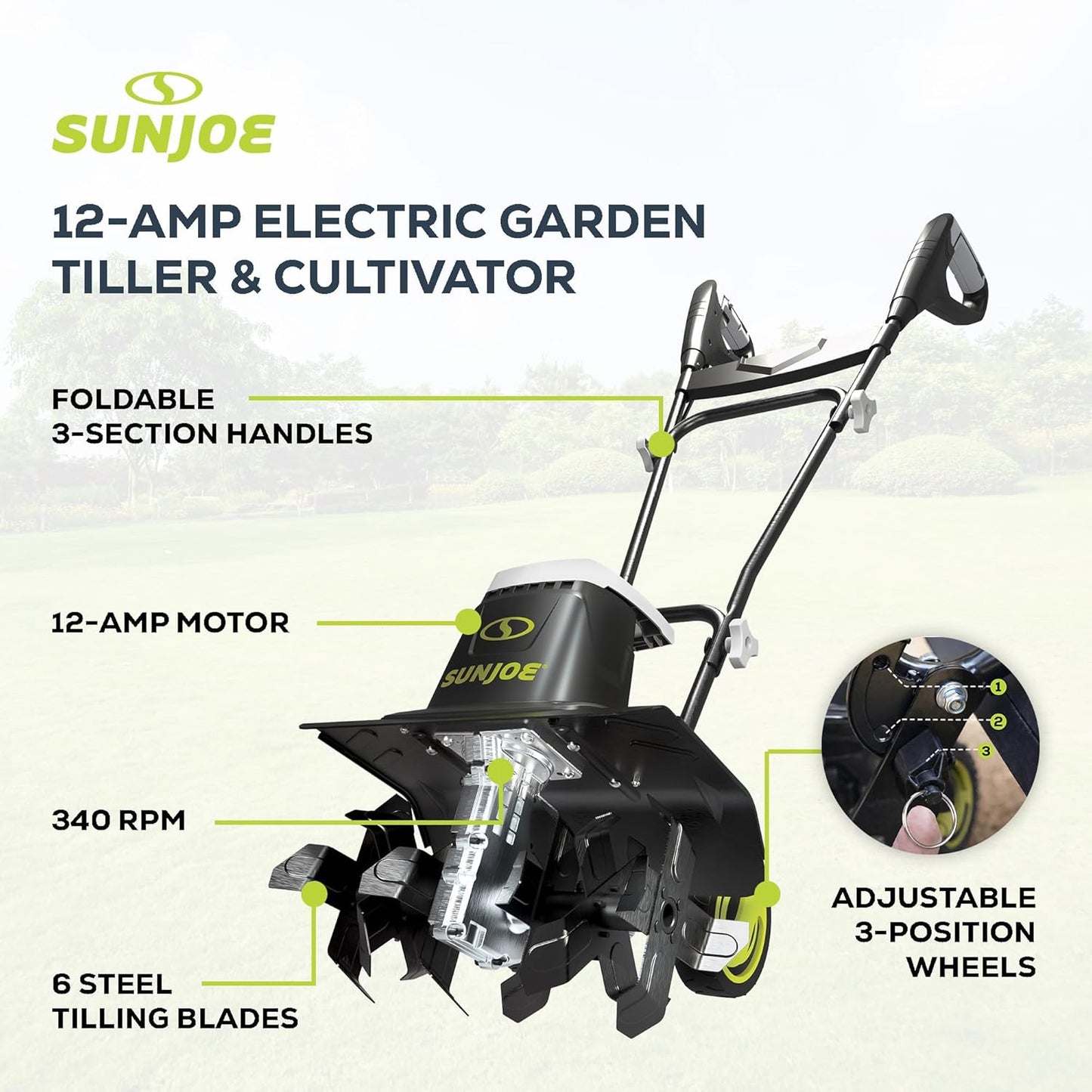 Corded Electric Garden Tiller & Cultivator with Steel Tines, TJ603E