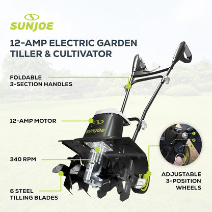 Corded Electric Garden Tiller & Cultivator with Steel Tines, TJ603E