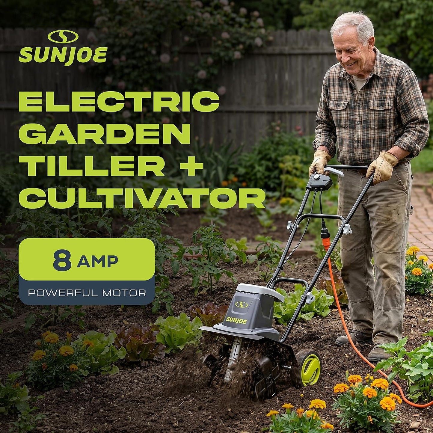 Corded Electric Garden Tiller & Cultivator with Steel Tines, TJ603E