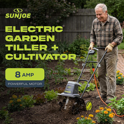 Corded Electric Garden Tiller & Cultivator with Steel Tines, TJ603E