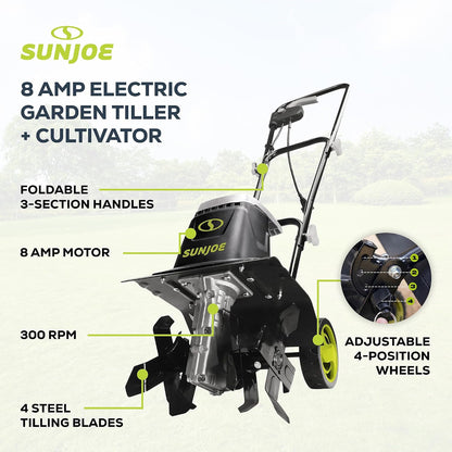 Corded Electric Garden Tiller & Cultivator with Steel Tines, TJ603E