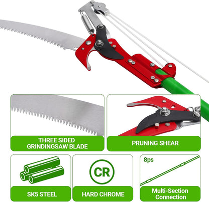 26 Feet Tree Pole Pruner Manual Branches Trimmer Pole Set Extension Cut Tree Branch Garden Tools Loppers Hand Pole Saws (10PCS)