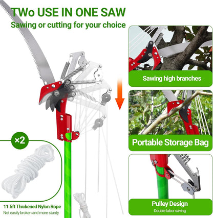 26 Feet Tree Pole Pruner Manual Branches Trimmer Pole Set Extension Cut Tree Branch Garden Tools Loppers Hand Pole Saws (10PCS)
