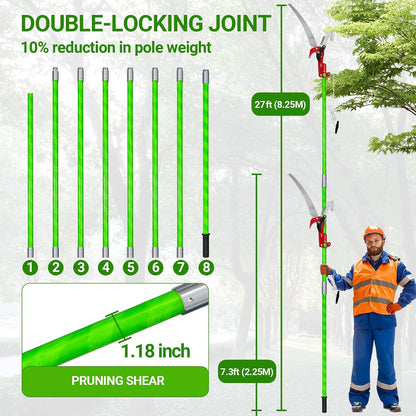 26 Feet Tree Pole Pruner Manual Branches Trimmer Pole Set Extension Cut Tree Branch Garden Tools Loppers Hand Pole Saws (10PCS)