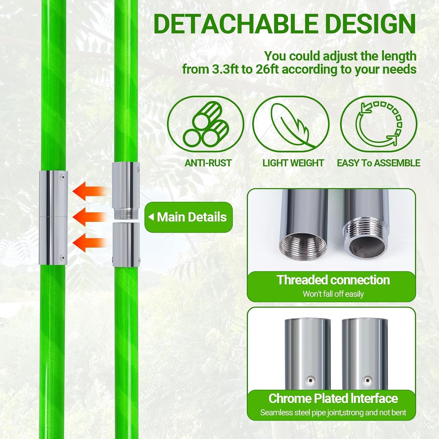 26 Feet Tree Pole Pruner Manual Branches Trimmer Pole Set Extension Cut Tree Branch Garden Tools Loppers Hand Pole Saws (10PCS)
