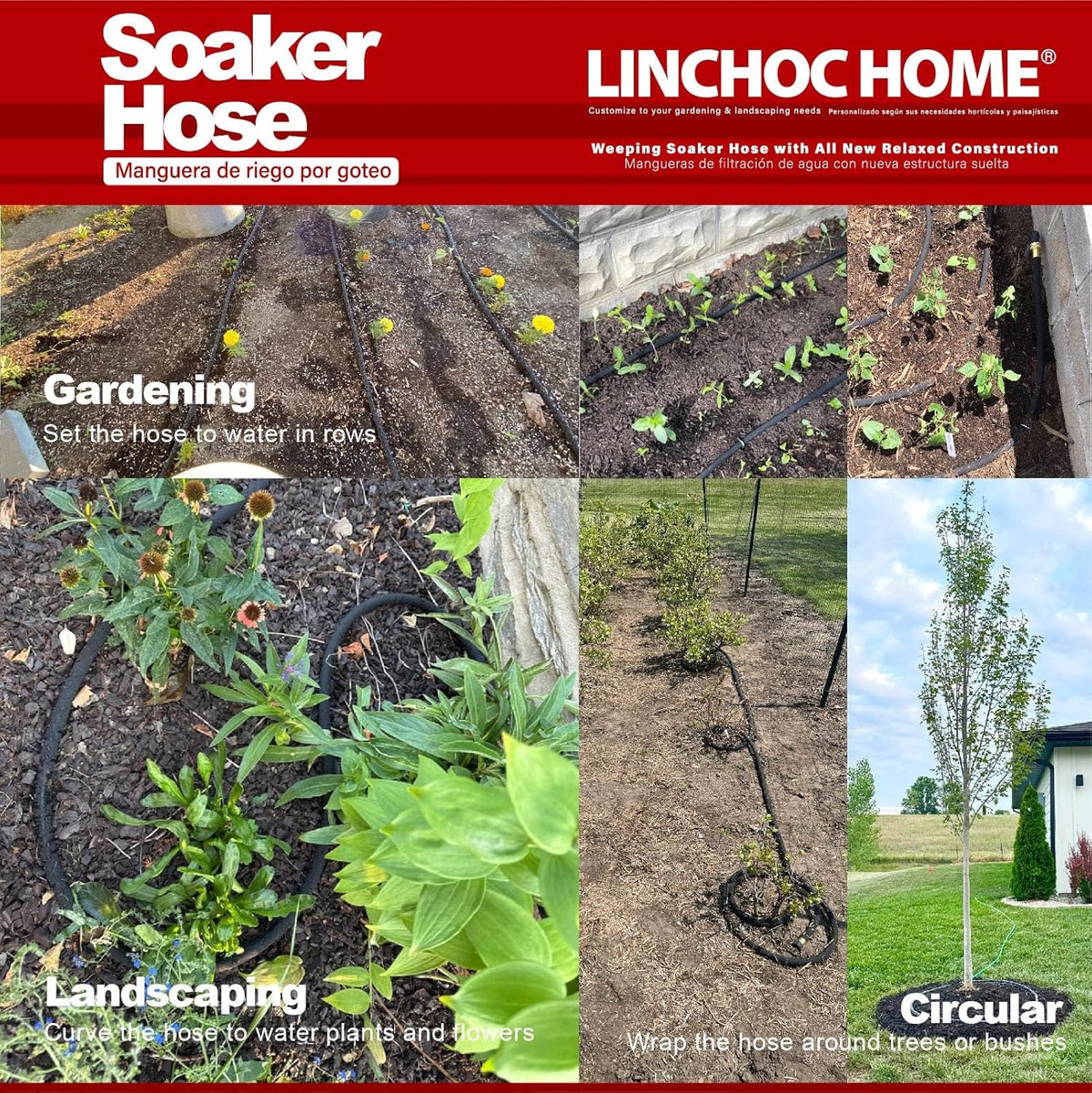 Soaker Hose 100FT 5/8 Inch with Solid Brass Connectors & Garden Stakes Kit, High Capacity Irrigation System for Large Gardens