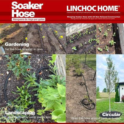 Soaker Hose 100FT 5/8 Inch with Solid Brass Connectors & Garden Stakes Kit, High Capacity Irrigation System for Large Gardens