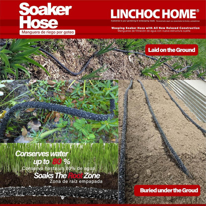 Soaker Hose 100FT 5/8 Inch with Solid Brass Connectors & Garden Stakes Kit, High Capacity Irrigation System for Large Gardens