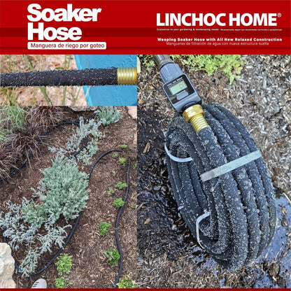 Soaker Hose 100FT 5/8 Inch with Solid Brass Connectors & Garden Stakes Kit, High Capacity Irrigation System for Large Gardens