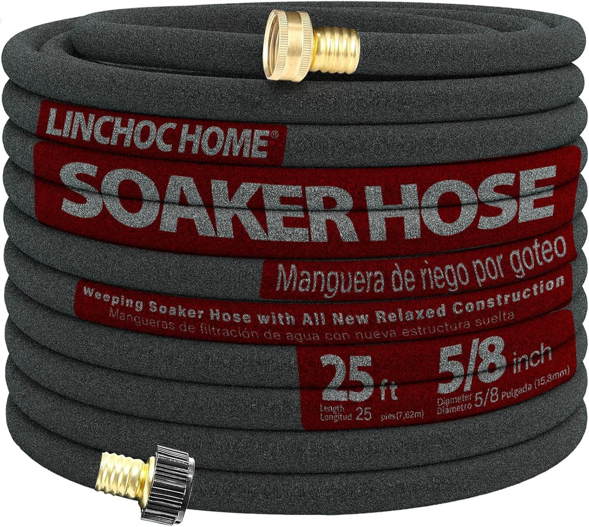 Soaker Hose 100FT 5/8 Inch with Solid Brass Connectors & Garden Stakes Kit, High Capacity Irrigation System for Large Gardens