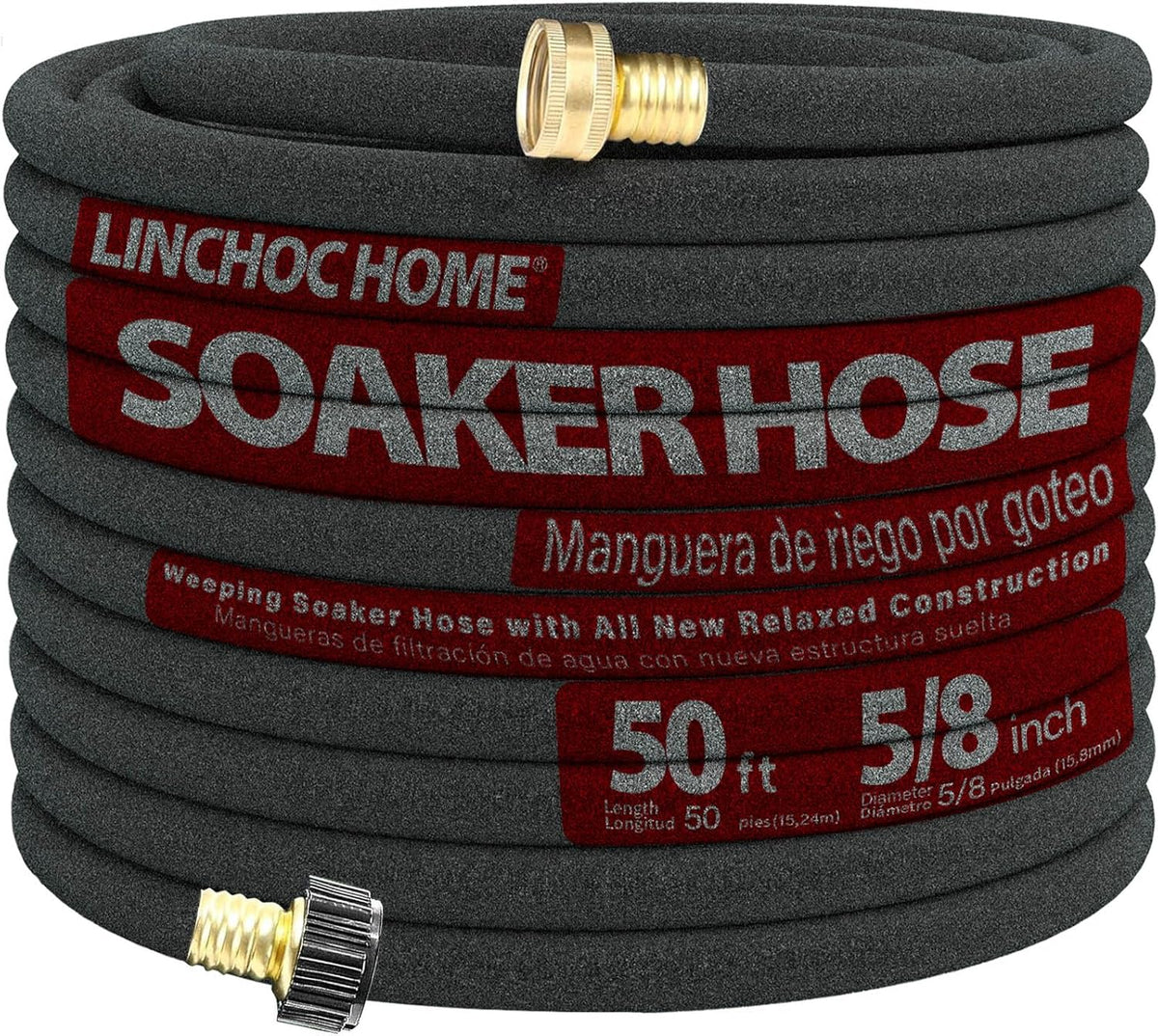 Soaker Hose 100FT 5/8 Inch with Solid Brass Connectors & Garden Stakes Kit, High Capacity Irrigation System for Large Gardens