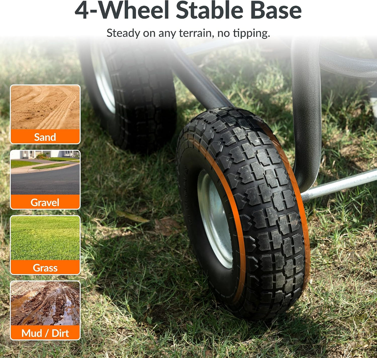 Garden Hose Reel Cart with Wheels,250FT 5/8" Hose Capacity