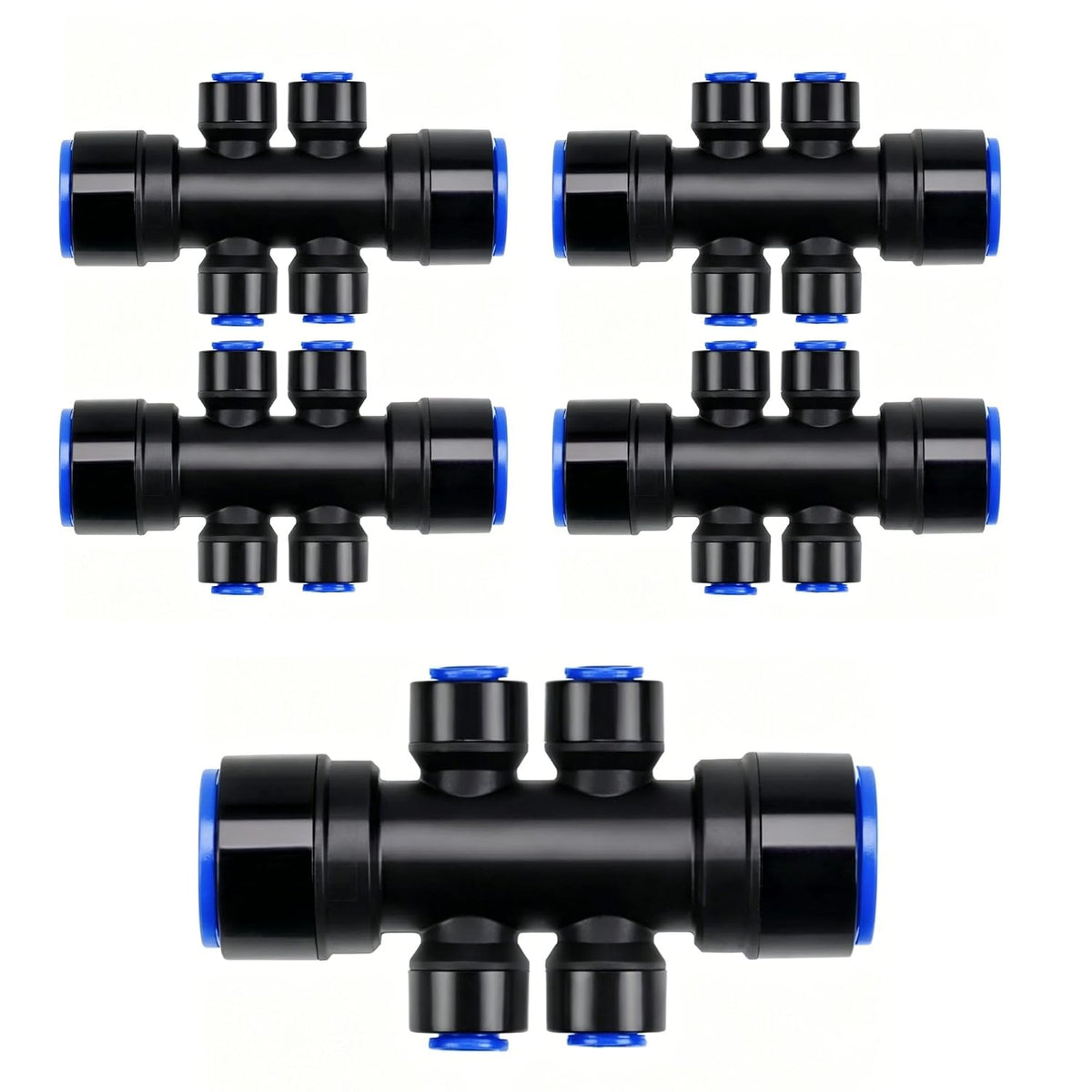 5PCS 6-Way Connector Parts, Drip Irrigation Fittings for 1/4" Interface (Distribution Tubing), Quick Connect Drip Irrigation Kit