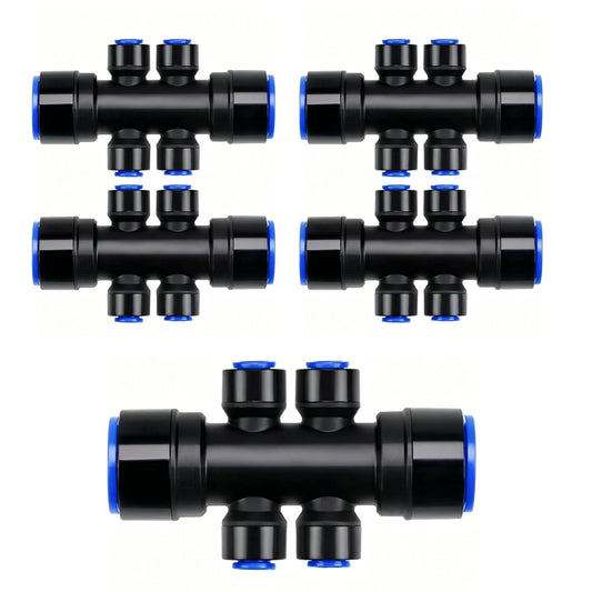 5PCS 6-Way Connector Parts, Drip Irrigation Fittings for 1/4" Interface (Distribution Tubing), Quick Connect Drip Irrigation Kit