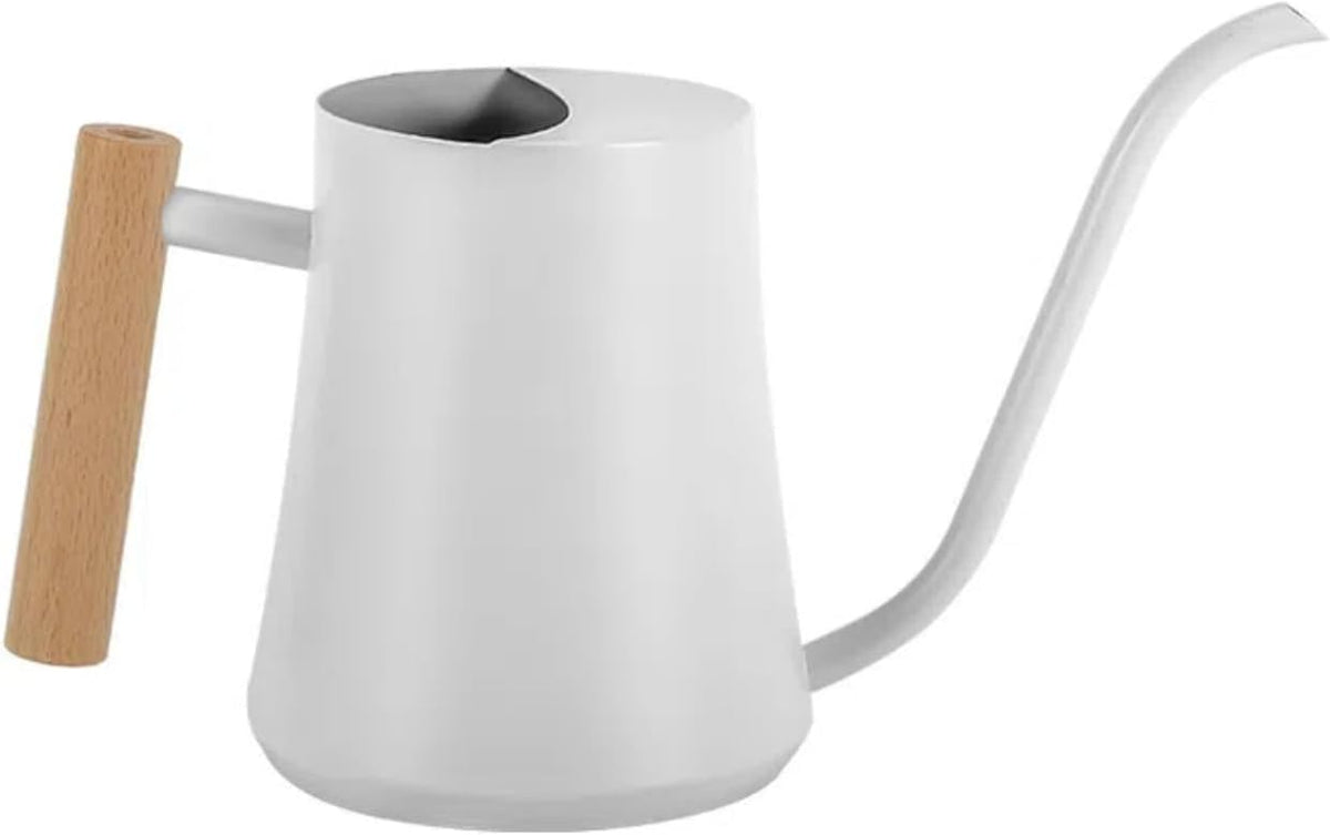 Indoor Watering Can with Long Spout, 34oz Capacity, Black Metal with Wood Handle (Black-W1)