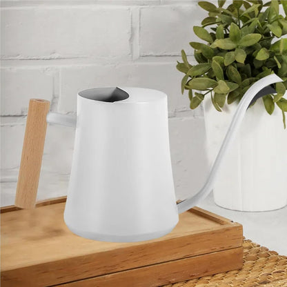 Indoor Watering Can with Long Spout, 34oz Capacity, Black Metal with Wood Handle (Black-W1)