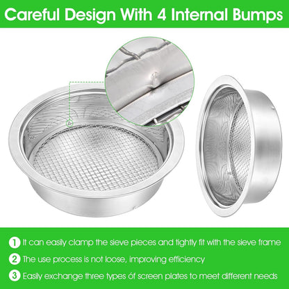 Soil Sieve Set with 5 Stainless Steel Mesh Sifter Screens (1/3/6/9/12mm) & Plastic Scoop - 7.7" Diameter Garden Soil Sifter for Compost, Sand, Rocks