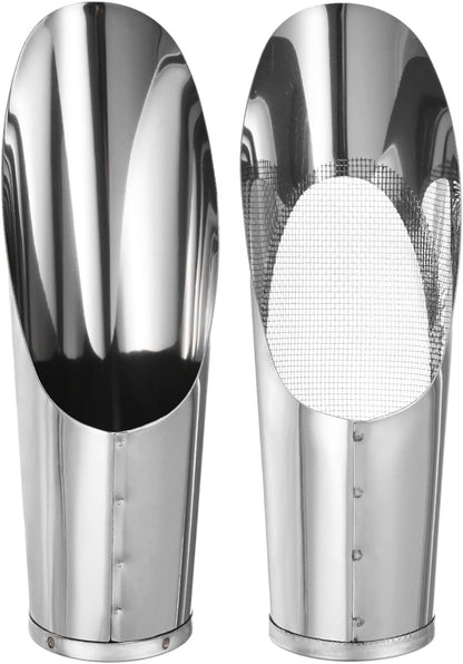 1-Set Bonsai Soil Scoops, 2.4inch/6cm Stainless Steel Garden Soil Scoop Bucket Shovels and Soil Sifter for Transplanting/Flower Planting, Small Gardening Tool [Silver Tone]