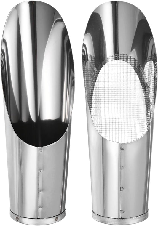 1-Set Bonsai Soil Scoops, 2.4inch/6cm Stainless Steel Garden Soil Scoop Bucket Shovels and Soil Sifter for Transplanting/Flower Planting, Small Gardening Tool [Silver Tone]