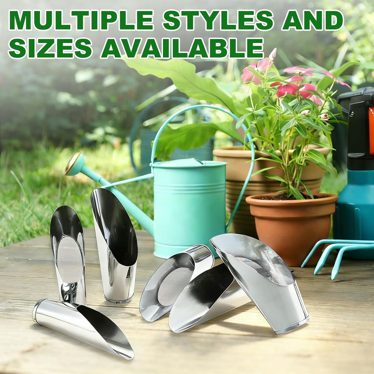 1-Set Bonsai Soil Scoops, 2.4inch/6cm Stainless Steel Garden Soil Scoop Bucket Shovels and Soil Sifter for Transplanting/Flower Planting, Small Gardening Tool [Silver Tone]