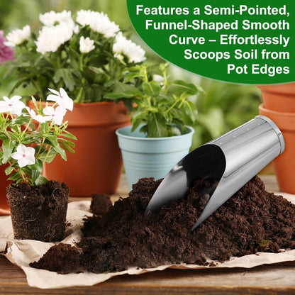 1-Set Bonsai Soil Scoops, 2.4inch/6cm Stainless Steel Garden Soil Scoop Bucket Shovels and Soil Sifter for Transplanting/Flower Planting, Small Gardening Tool [Silver Tone]
