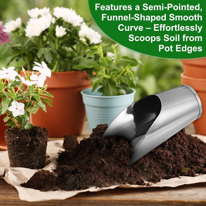 1-Set Bonsai Soil Scoops, 2.4inch/6cm Stainless Steel Garden Soil Scoop Bucket Shovels and Soil Sifter for Transplanting/Flower Planting, Small Gardening Tool [Silver Tone]