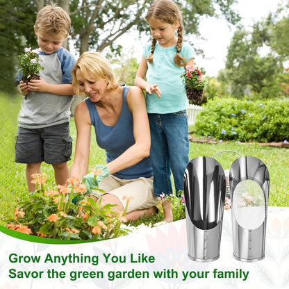 1-Set Bonsai Soil Scoops, 2.4inch/6cm Stainless Steel Garden Soil Scoop Bucket Shovels and Soil Sifter for Transplanting/Flower Planting, Small Gardening Tool [Silver Tone]