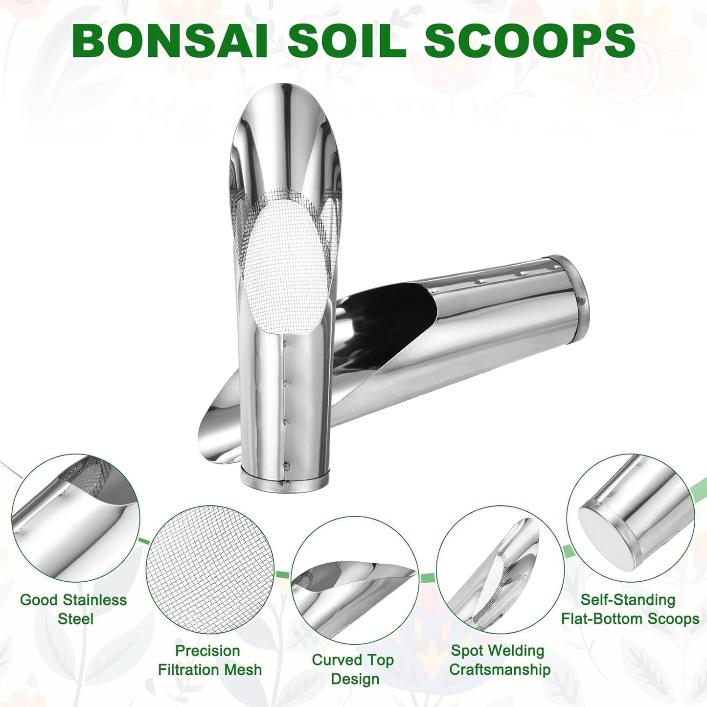 1-Set Bonsai Soil Scoops, 2.4inch/6cm Stainless Steel Garden Soil Scoop Bucket Shovels and Soil Sifter for Transplanting/Flower Planting, Small Gardening Tool [Silver Tone]