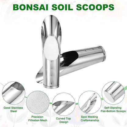 1-Set Bonsai Soil Scoops, 2.4inch/6cm Stainless Steel Garden Soil Scoop Bucket Shovels and Soil Sifter for Transplanting/Flower Planting, Small Gardening Tool [Silver Tone]