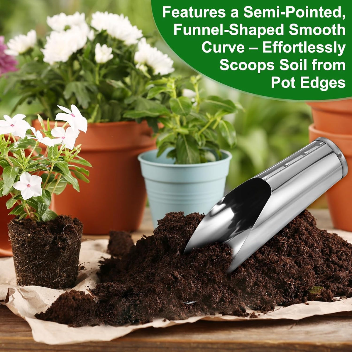 1-Set Bonsai Soil Scoops, 2.4inch/6cm Stainless Steel Garden Soil Scoop Bucket Shovels and Soil Sifter for Transplanting/Flower Planting, Small Gardening Tool [Silver Tone]