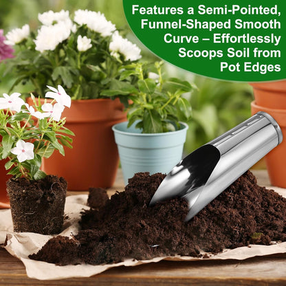 1-Set Bonsai Soil Scoops, 2.4inch/6cm Stainless Steel Garden Soil Scoop Bucket Shovels and Soil Sifter for Transplanting/Flower Planting, Small Gardening Tool [Silver Tone]