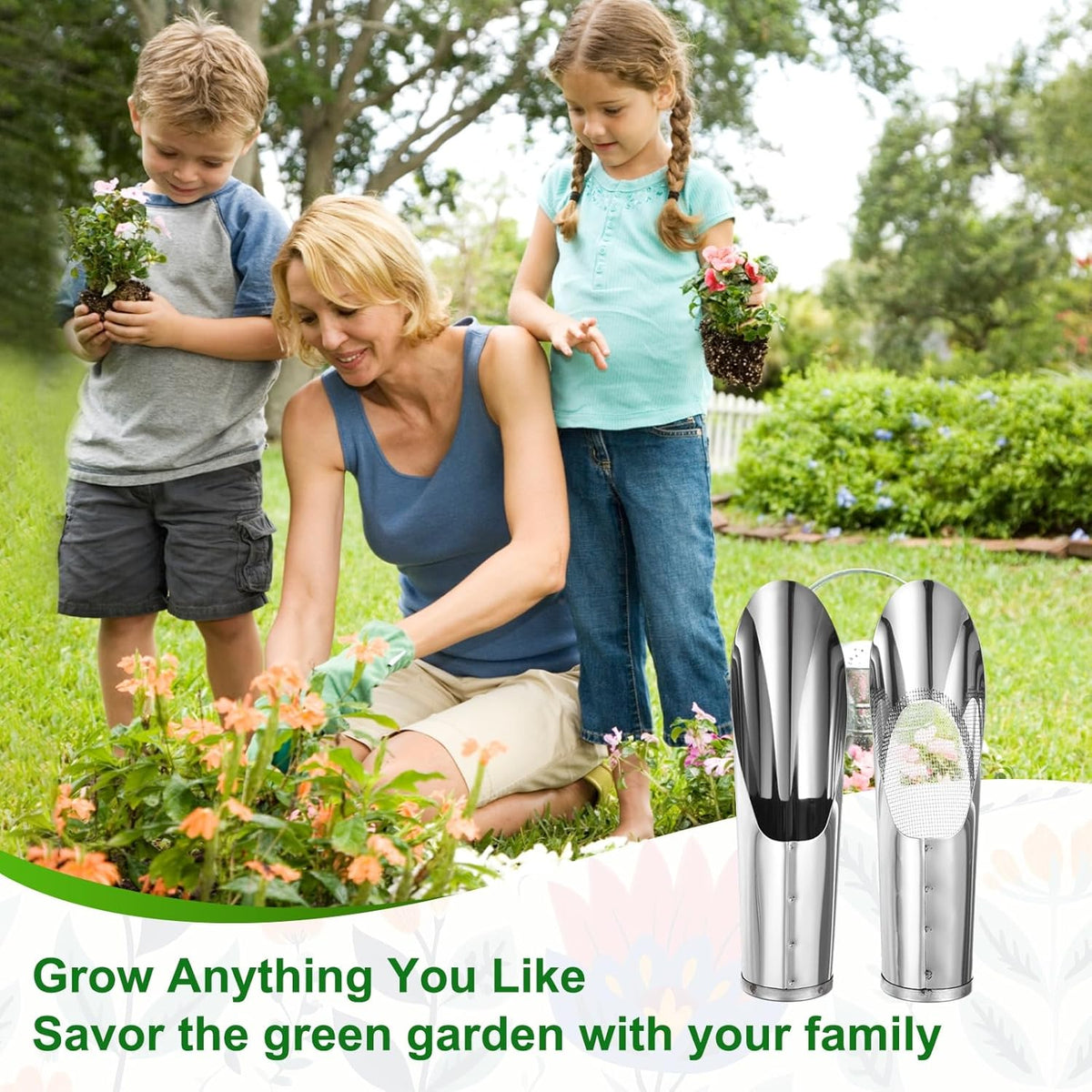 1-Set Bonsai Soil Scoops, 2.4inch/6cm Stainless Steel Garden Soil Scoop Bucket Shovels and Soil Sifter for Transplanting/Flower Planting, Small Gardening Tool [Silver Tone]