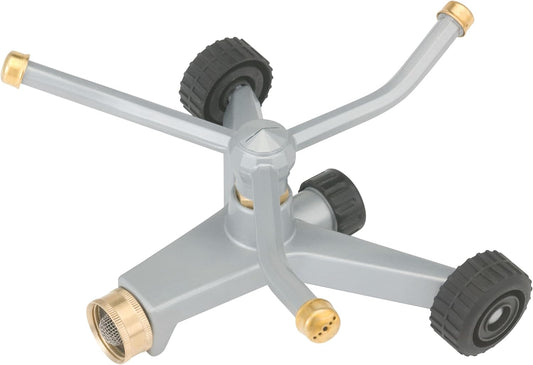 Heavy Duty 692 Sq Ft Spinning Sprinkler with Wheeled Base, Metal Whirling Sprinkler Head for 360 Degree Coverage in Flower Beds and Vegetable Gardens