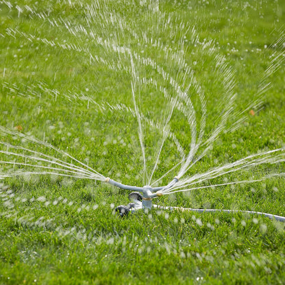Heavy Duty 692 Sq Ft Spinning Sprinkler with Wheeled Base, Metal Whirling Sprinkler Head for 360 Degree Coverage in Flower Beds and Vegetable Gardens