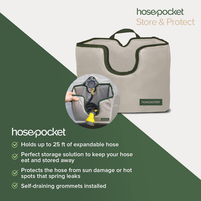 Expandable Garden Hose Holder by Hose Pocket – Store Your Expandable Garden Hose Neatly and Simply – Size Small Designed for 25-50 ft. Hose (Small)
