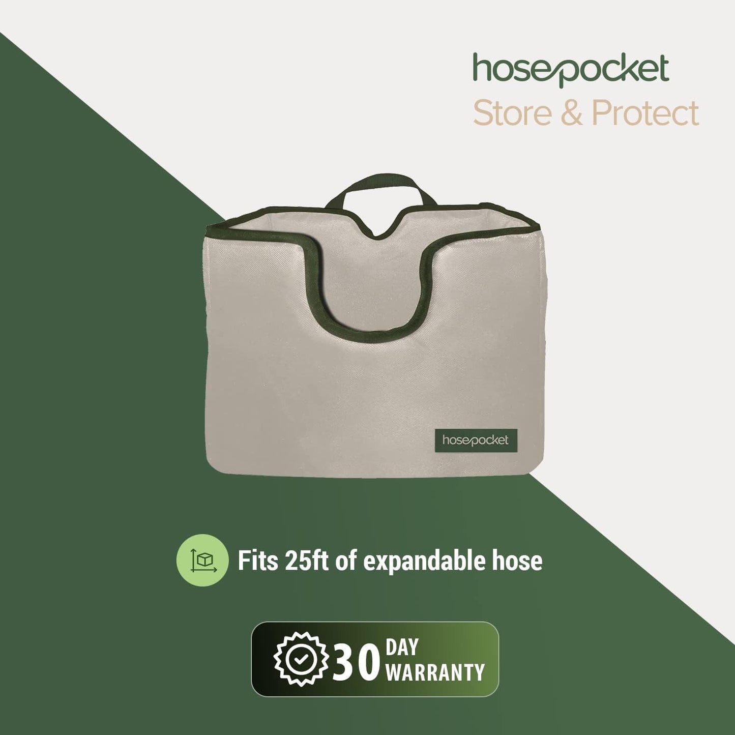 Expandable Garden Hose Holder by Hose Pocket – Store Your Expandable Garden Hose Neatly and Simply – Size Small Designed for 25-50 ft. Hose (Small)