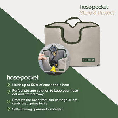 Expandable Garden Hose Holder by Hose Pocket – Store Your Expandable Garden Hose Neatly and Simply – Size Small Designed for 25-50 ft. Hose (Small)