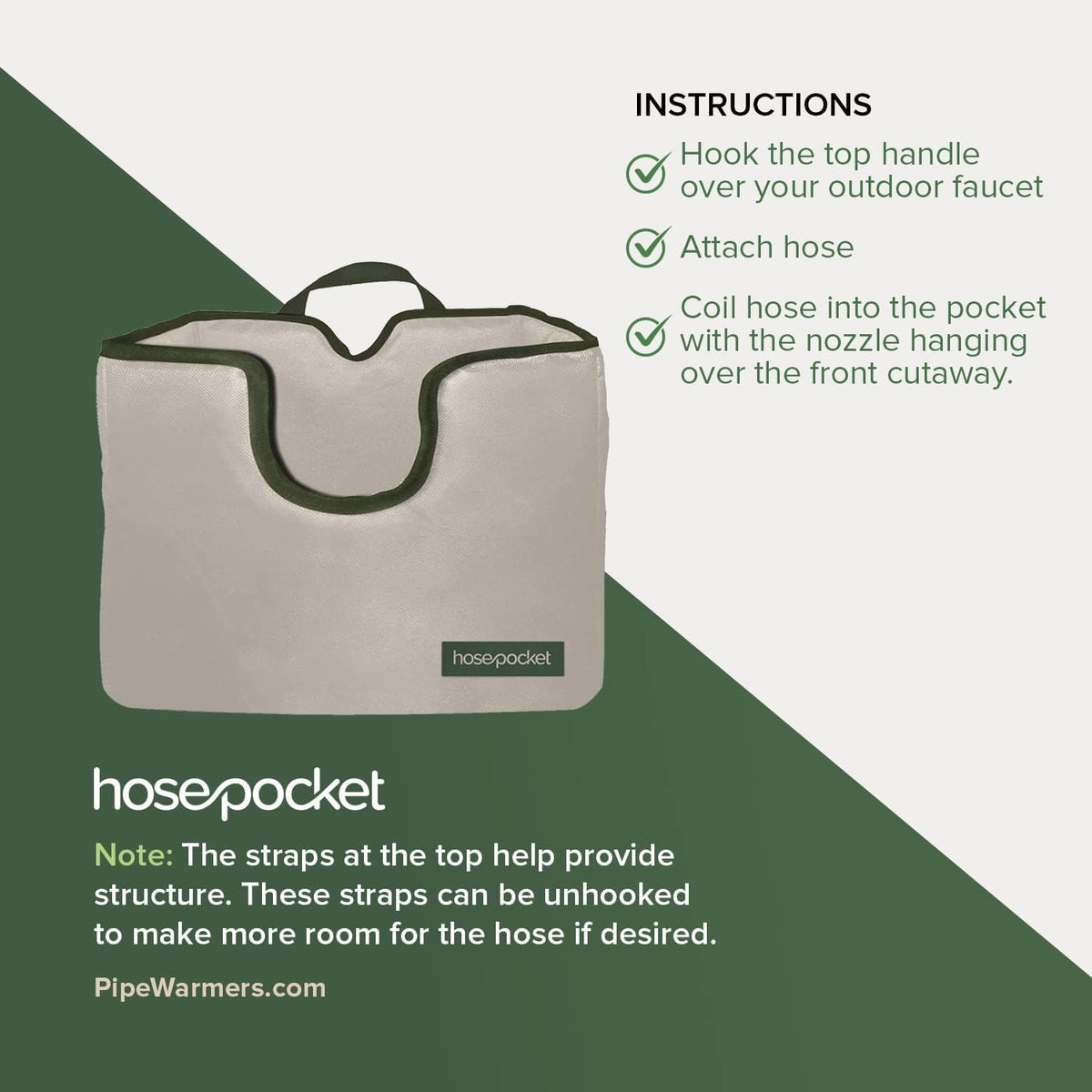 Expandable Garden Hose Holder by Hose Pocket – Store Your Expandable Garden Hose Neatly and Simply – Size Small Designed for 25-50 ft. Hose (Small)